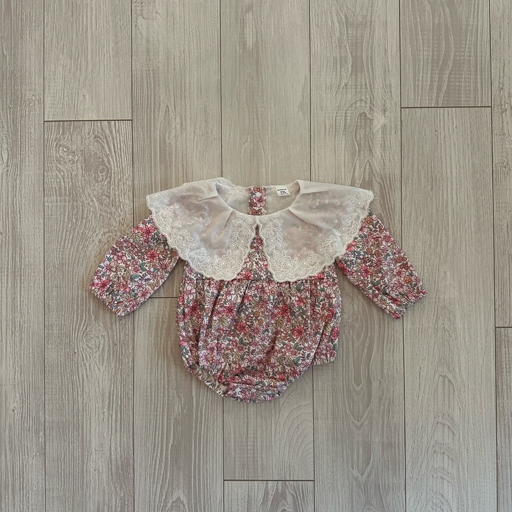 Floral Baby Bubble with Lace Collar